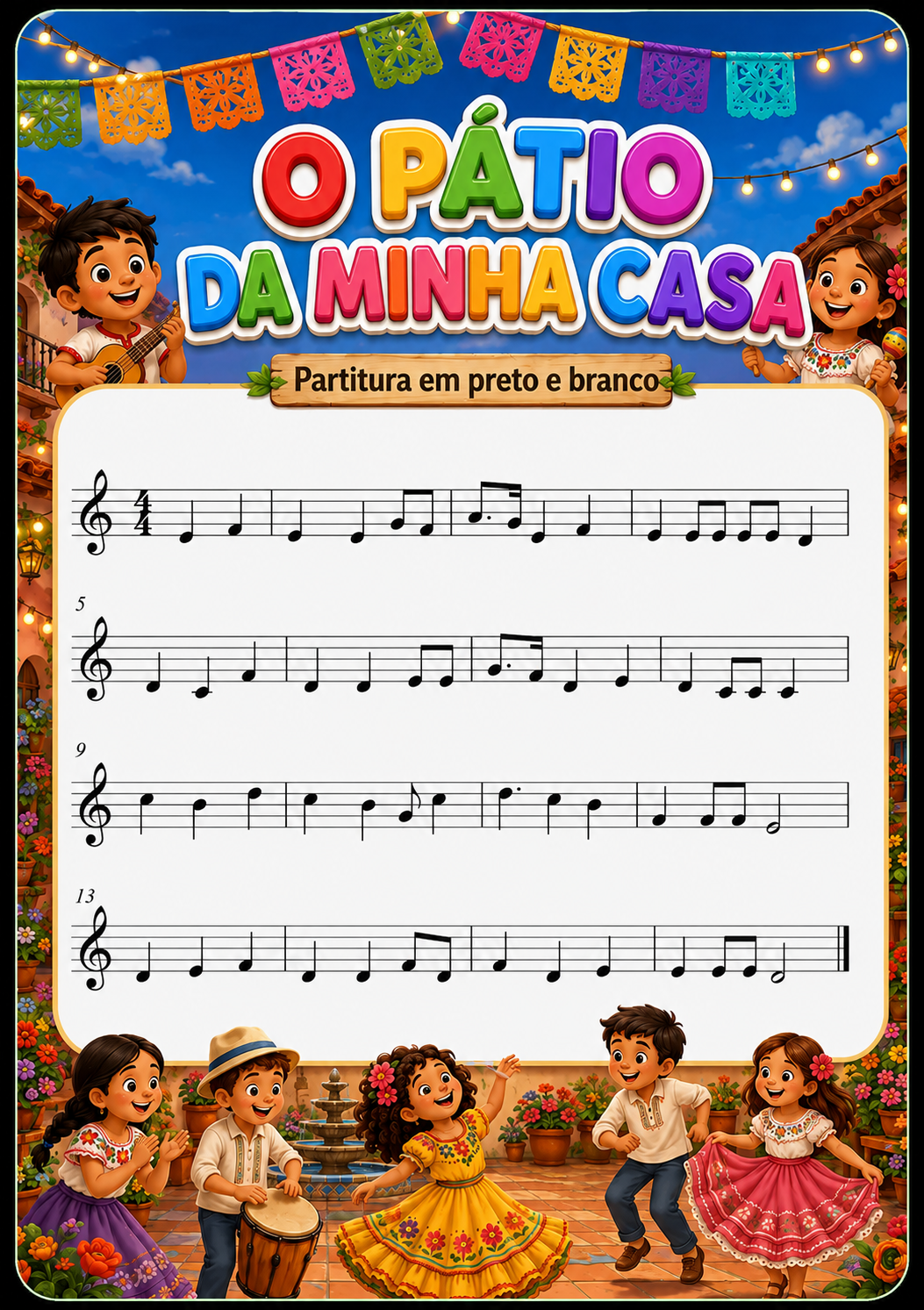Partitura em preto e branco da música O Pátio da Minha Casa