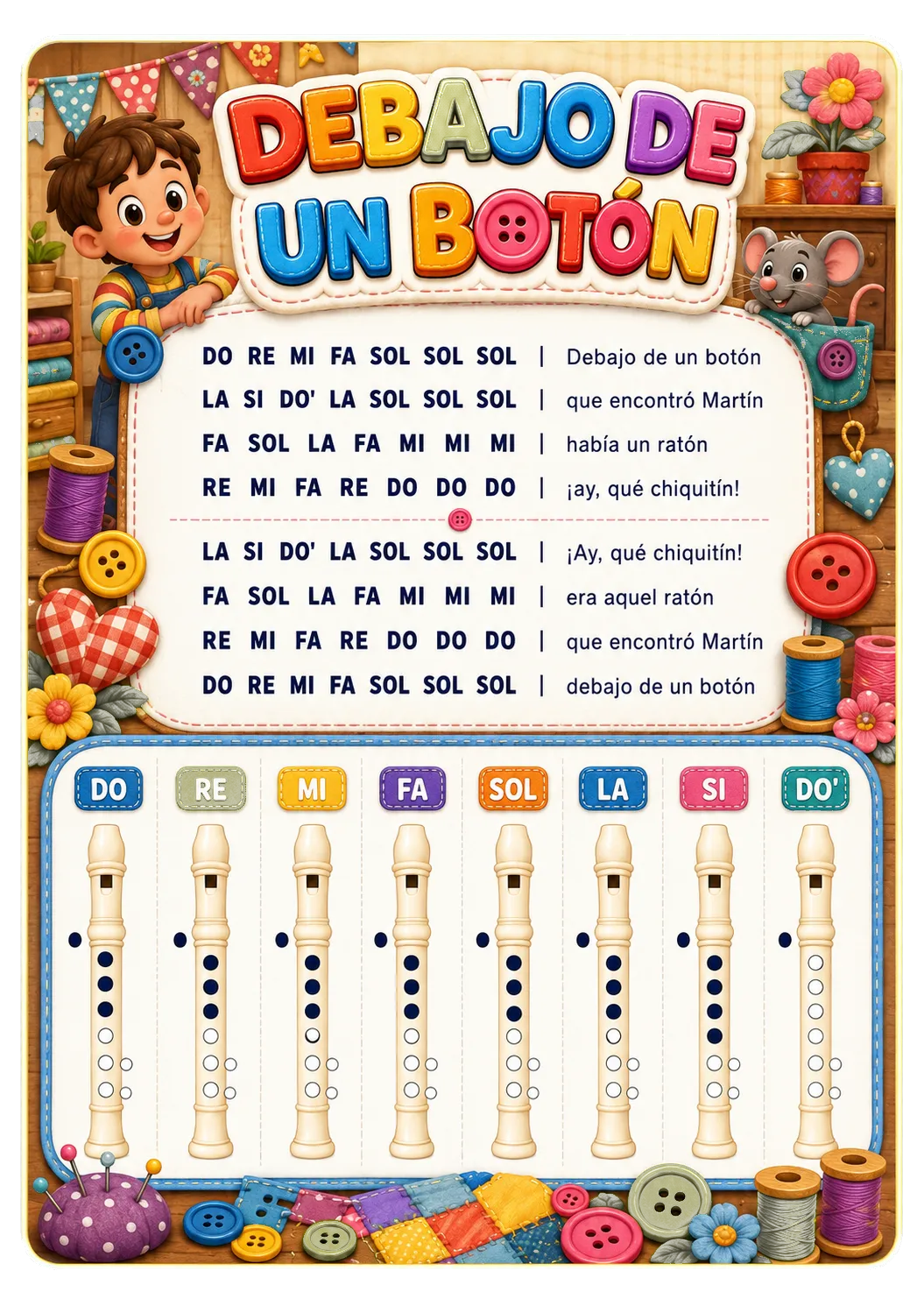 Página de música infantil com sequência dos nomes das notas