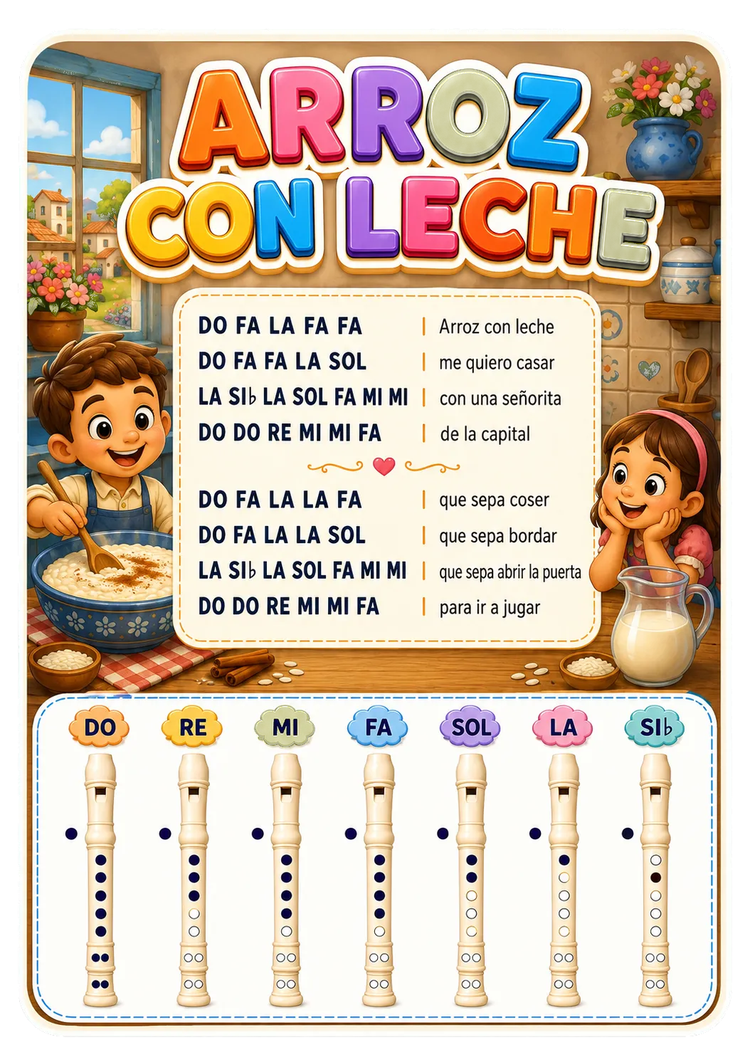 Página de música infantil com partitura e digitações